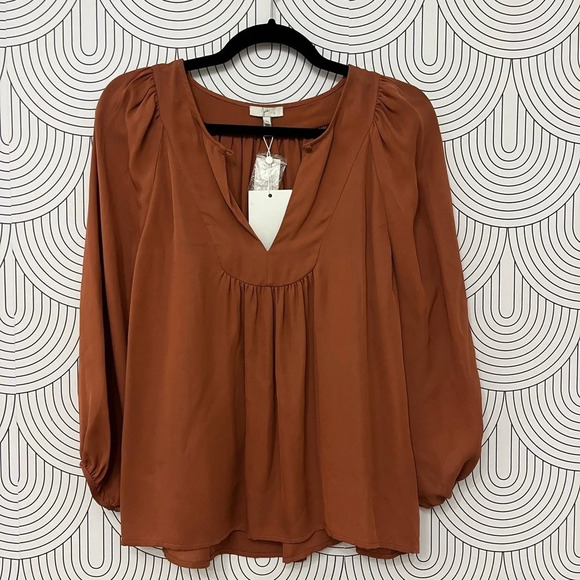 Joie Silk Blouse Burnt Terracotta V-Neck Blouse XS NWT - Picture 1 of 8